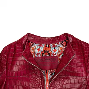 GUIDOMAGGI Giacche In Pelle Esotica>Heritage -Giubbino stile Biker in Pelle di coccodrillo rosso