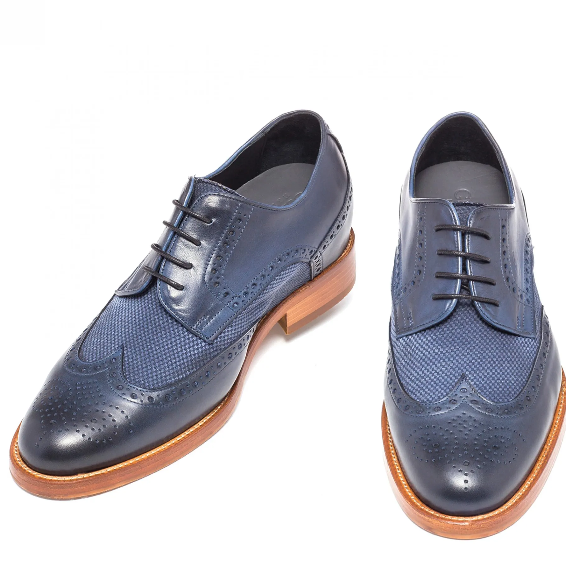 hoxton__classiche_scarpe__0.webp Uomo GUIDOMAGGI Stringate>Hoxton - Classiche scarpe uomo con rialzo in Mix Pelle/Tessuto Fino a 8 cm più alto